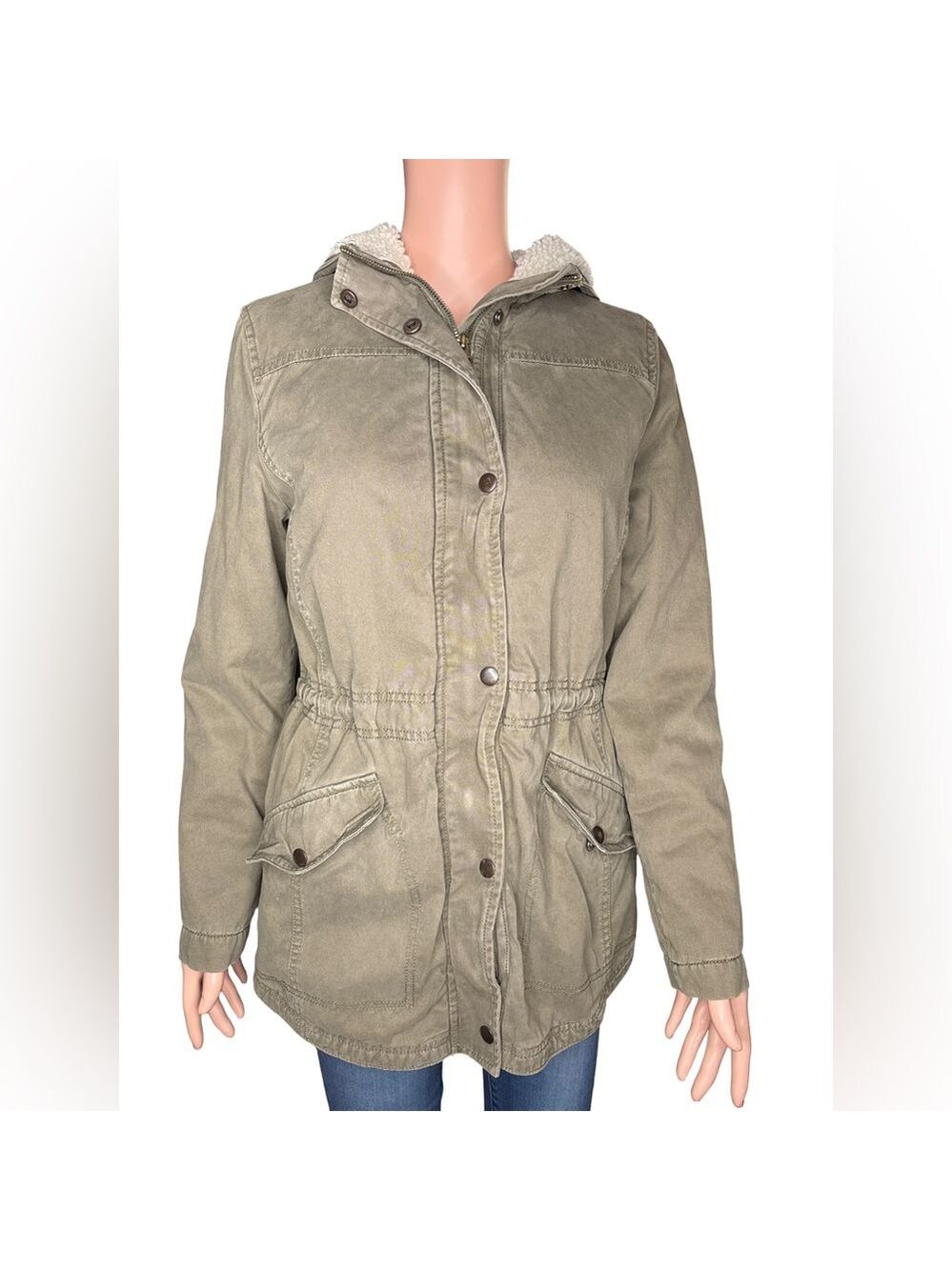 Forever 21 Army Green Utility Jacket with Hood Small
